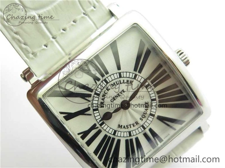 Master Square SS Ladies ZF 1:1 Best Edition White Black Roman Dial on White Leather Strap Ronda Quartz