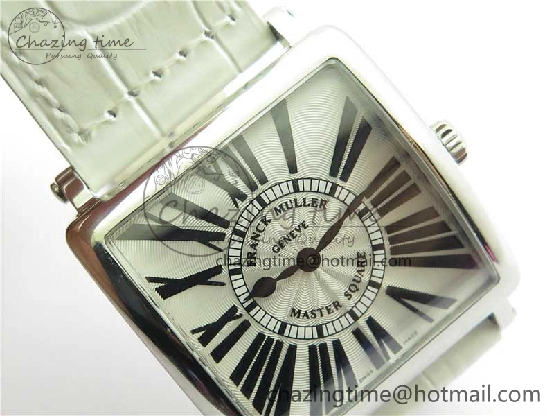Master Square SS Ladies ZF 1:1 Best Edition White Black Roman Dial on White Leather Strap Ronda Quartz