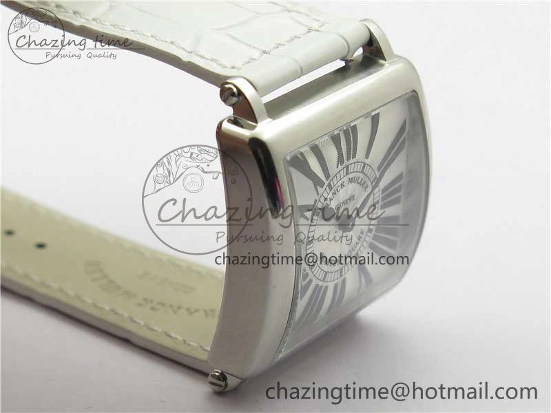 Master Square SS Ladies ZF 1:1 Best Edition White Black Roman Dial on White Leather Strap Ronda Quartz