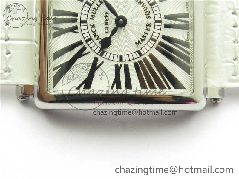 Master Square SS Ladies ZF 1:1 Best Edition White Black Roman Dial on White Leather Strap Ronda Quartz