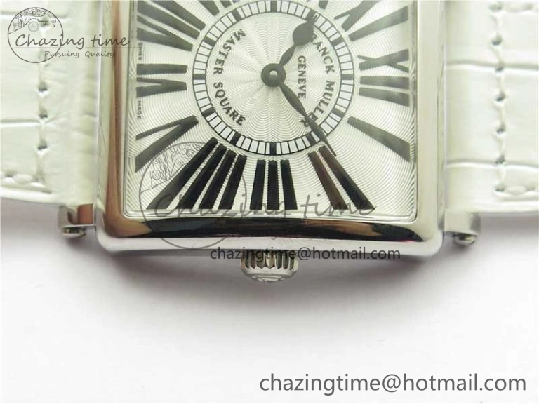 Master Square SS Ladies ZF 1:1 Best Edition White Black Roman Dial on White Leather Strap Ronda Quartz