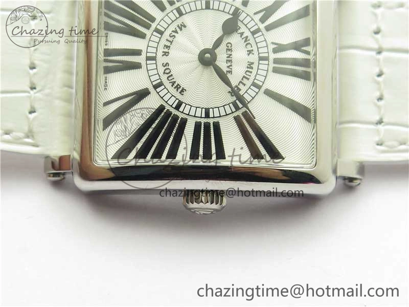 Master Square SS Ladies ZF 1:1 Best Edition White Black Roman Dial on White Leather Strap Ronda Quartz