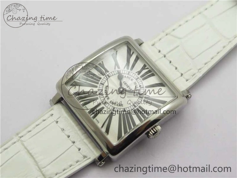 Master Square SS Ladies ZF 1:1 Best Edition White Black Roman Dial on White Leather Strap Ronda Quartz