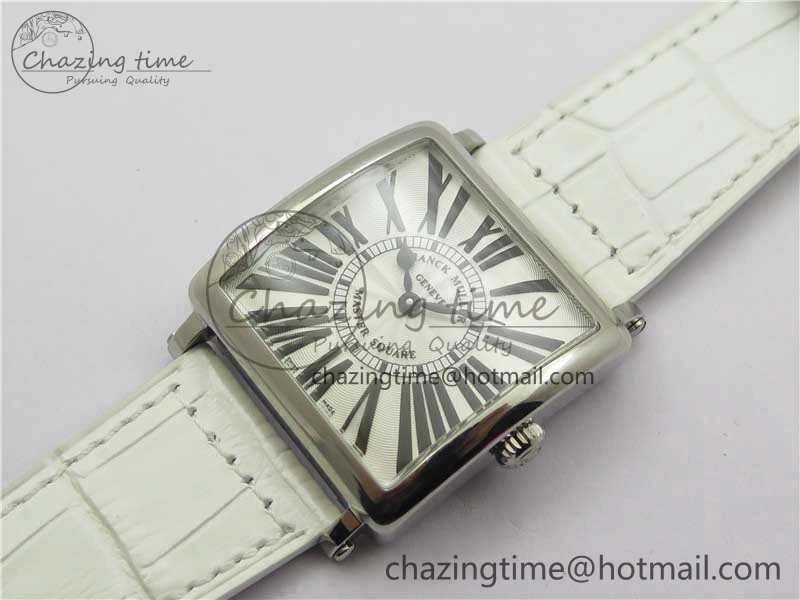 Master Square SS Ladies ZF 1:1 Best Edition White Black Roman Dial on White Leather Strap Ronda Quartz