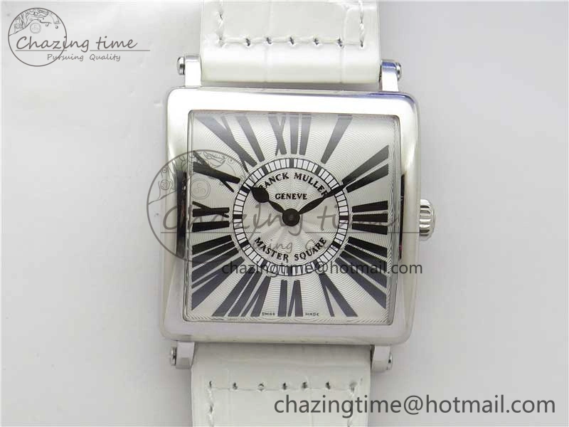 Master Square SS Ladies ZF 1:1 Best Edition White Black Roman Dial on White Leather Strap Ronda Quartz
