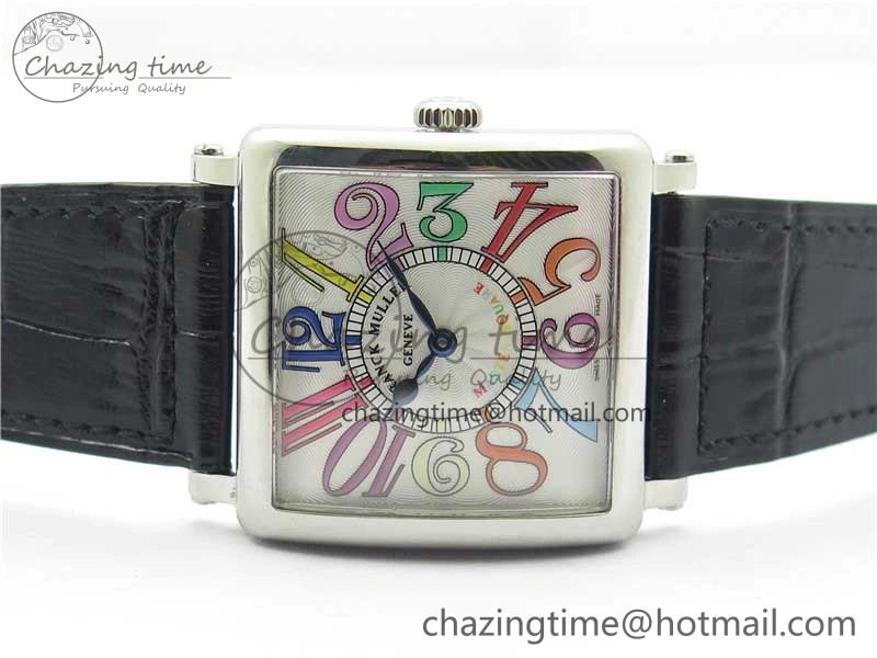 Master Square SS Ladies ZF 1:1 Best Edition White Colorful Arabic Dial on Black Leather Strap Ronda Quartz