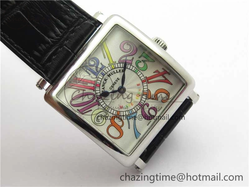 Master Square SS Ladies ZF 1:1 Best Edition White Colorful Arabic Dial on Black Leather Strap Ronda Quartz