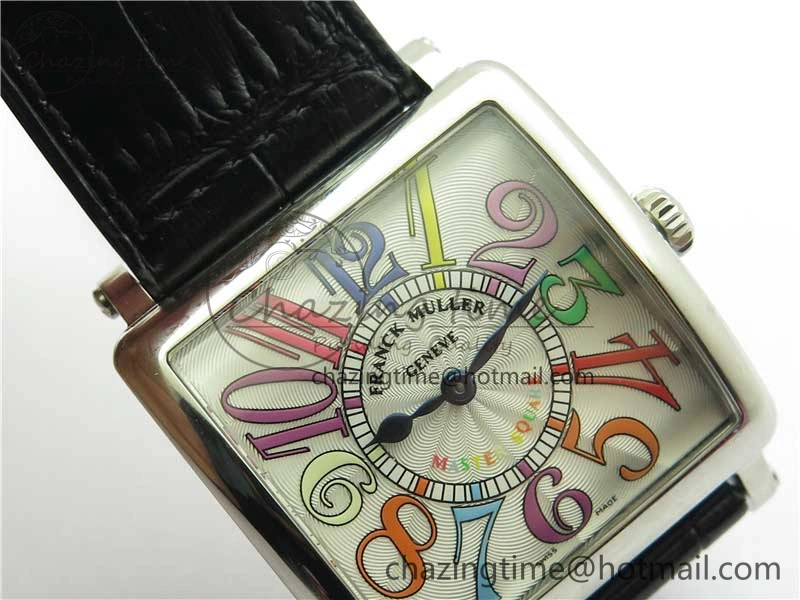 Master Square SS Ladies ZF 1:1 Best Edition White Colorful Arabic Dial on Black Leather Strap Ronda Quartz