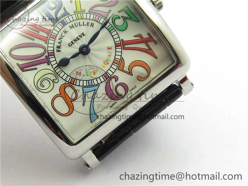 Master Square SS Ladies ZF 1:1 Best Edition White Colorful Arabic Dial on Black Leather Strap Ronda Quartz