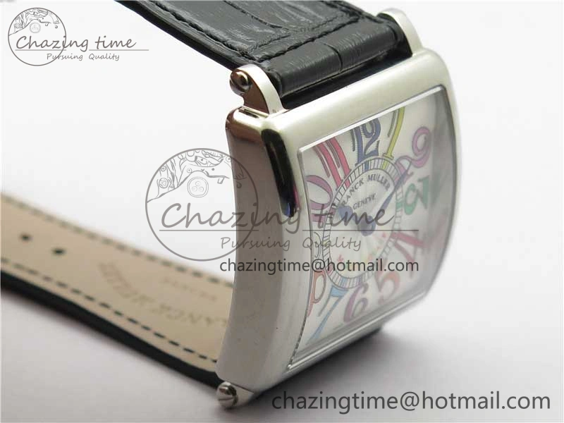 Master Square SS Ladies ZF 1:1 Best Edition White Colorful Arabic Dial on Black Leather Strap Ronda Quartz