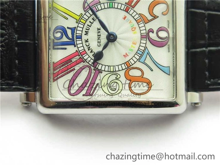 Master Square SS Ladies ZF 1:1 Best Edition White Colorful Arabic Dial on Black Leather Strap Ronda Quartz