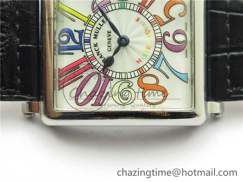 Master Square SS Ladies ZF 1:1 Best Edition White Colorful Arabic Dial on Black Leather Strap Ronda Quartz