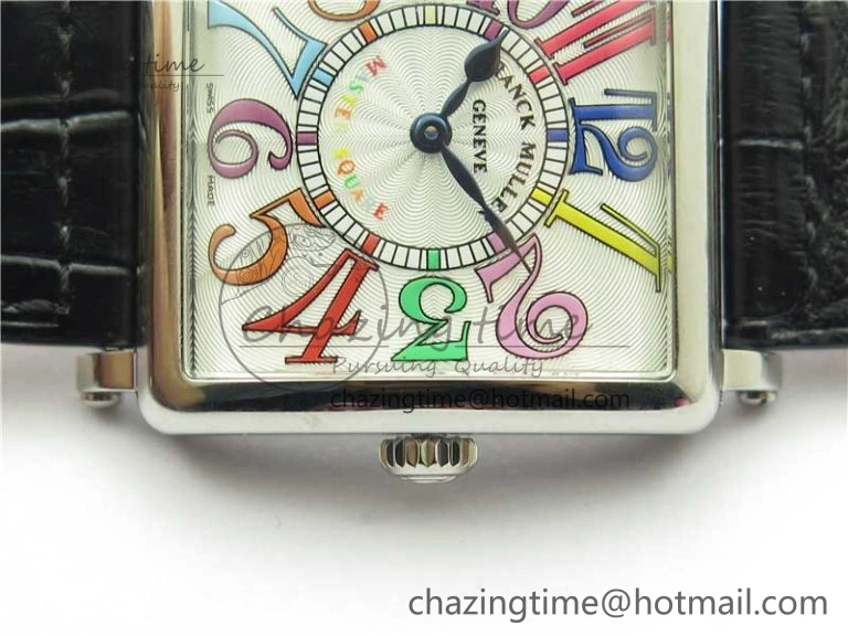 Master Square SS Ladies ZF 1:1 Best Edition White Colorful Arabic Dial on Black Leather Strap Ronda Quartz
