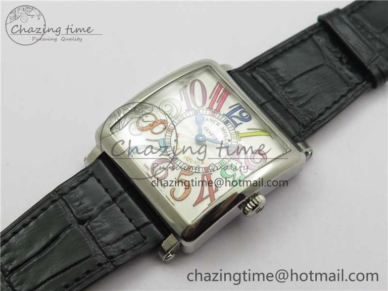 Master Square SS Ladies ZF 1:1 Best Edition White Colorful Arabic Dial on Black Leather Strap Ronda Quartz
