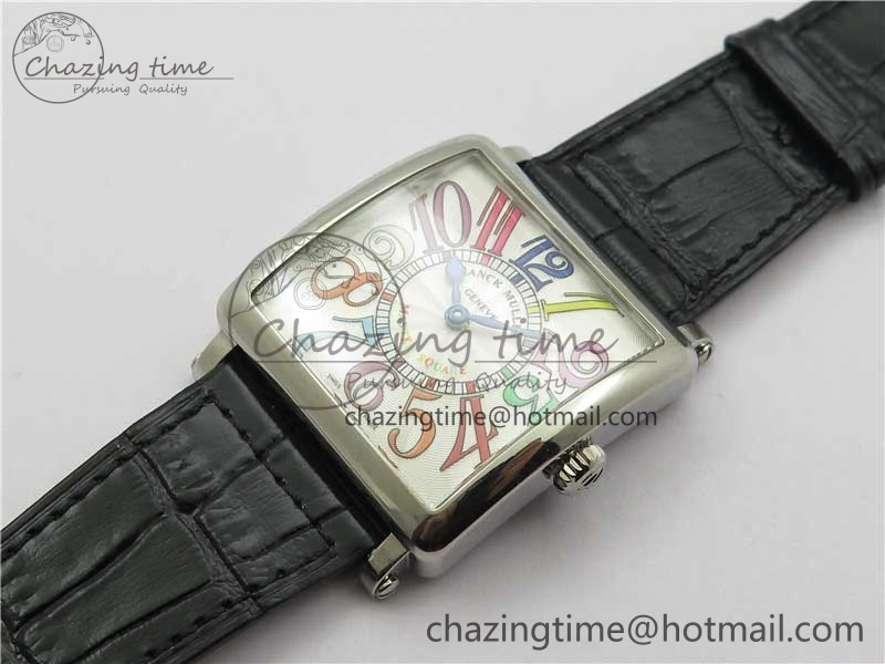 Master Square SS Ladies ZF 1:1 Best Edition White Colorful Arabic Dial on Black Leather Strap Ronda Quartz