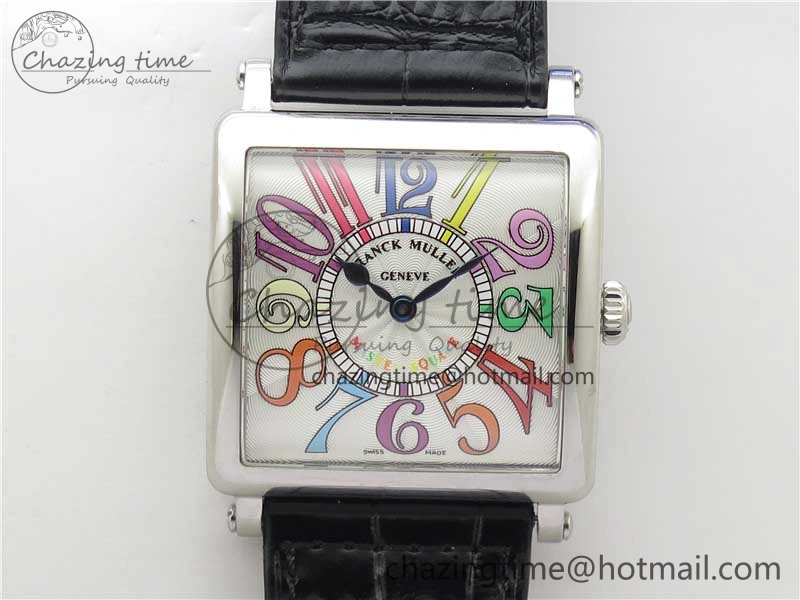 Master Square SS Ladies ZF 1:1 Best Edition White Colorful Arabic Dial on Black Leather Strap Ronda Quartz