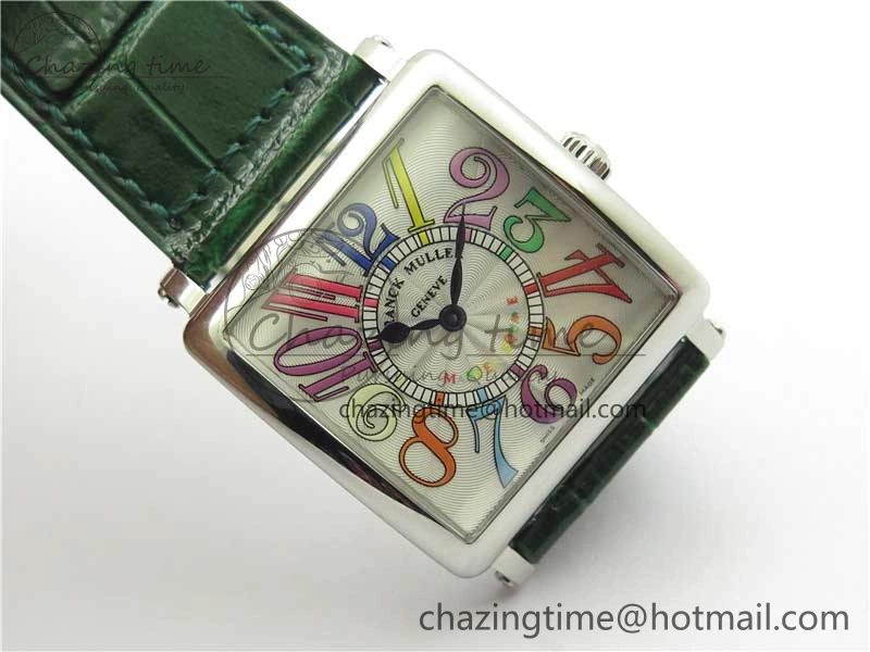 Master Square SS Ladies ZF 1:1 Best Edition White Colorful Arabic Dial on Green Leather Strap Ronda Quartz