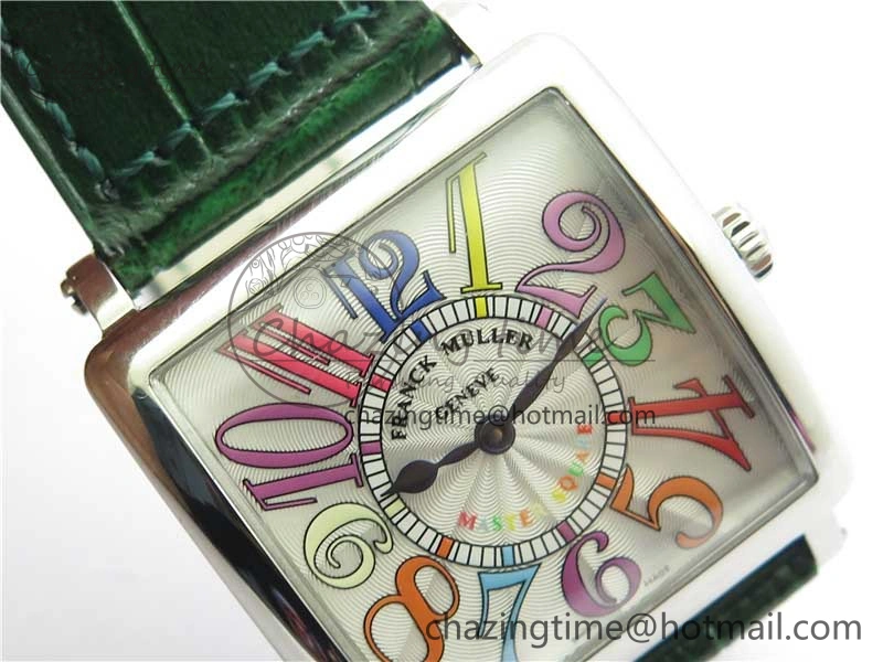 Master Square SS Ladies ZF 1:1 Best Edition White Colorful Arabic Dial on Green Leather Strap Ronda Quartz