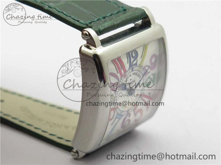 Master Square SS Ladies ZF 1:1 Best Edition White Colorful Arabic Dial on Green Leather Strap Ronda Quartz