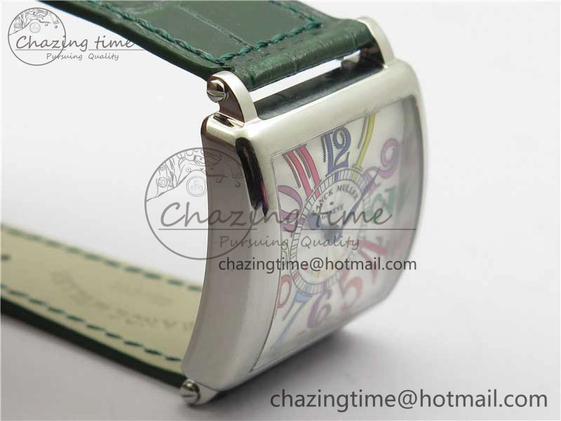 Master Square SS Ladies ZF 1:1 Best Edition White Colorful Arabic Dial on Green Leather Strap Ronda Quartz