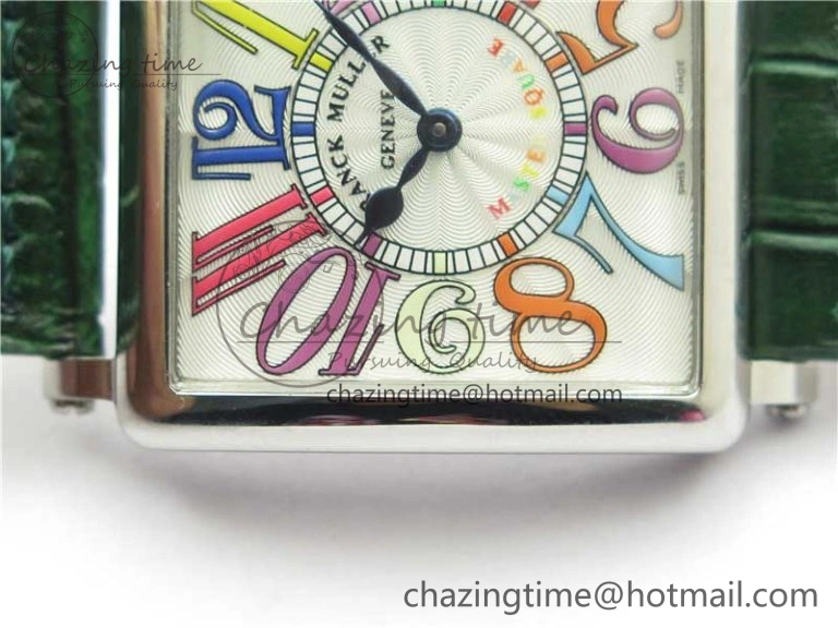 Master Square SS Ladies ZF 1:1 Best Edition White Colorful Arabic Dial on Green Leather Strap Ronda Quartz