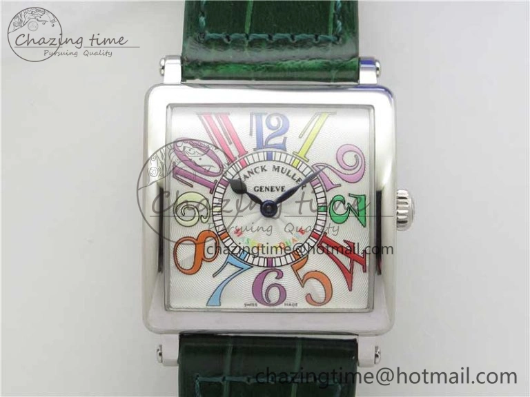 Master Square SS Ladies ZF 1:1 Best Edition White Colorful Arabic Dial on Green Leather Strap Ronda Quartz