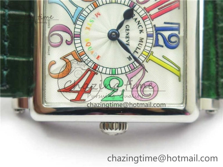 Master Square SS Ladies ZF 1:1 Best Edition White Colorful Arabic Dial on Green Leather Strap Ronda Quartz