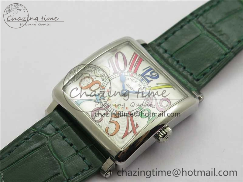 Master Square SS Ladies ZF 1:1 Best Edition White Colorful Arabic Dial on Green Leather Strap Ronda Quartz