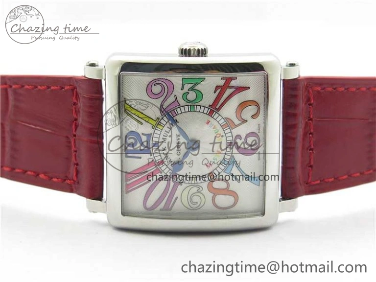 Master Square SS Ladies ZF 1:1 Best Edition White Colorful Arabic Dial on Red Leather Strap Ronda Quartz