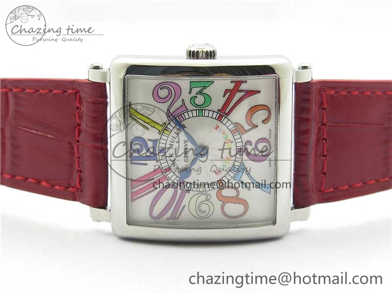 Master Square SS Ladies ZF 1:1 Best Edition White Colorful Arabic Dial on Red Leather Strap Ronda Quartz