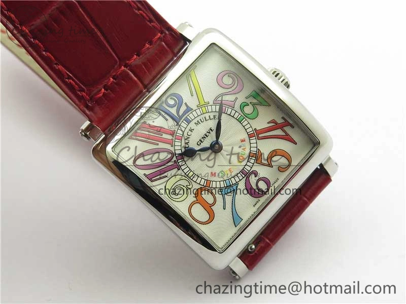 Master Square SS Ladies ZF 1:1 Best Edition White Colorful Arabic Dial on Red Leather Strap Ronda Quartz