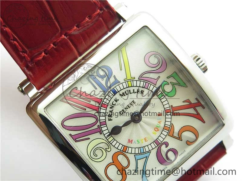 Master Square SS Ladies ZF 1:1 Best Edition White Colorful Arabic Dial on Red Leather Strap Ronda Quartz
