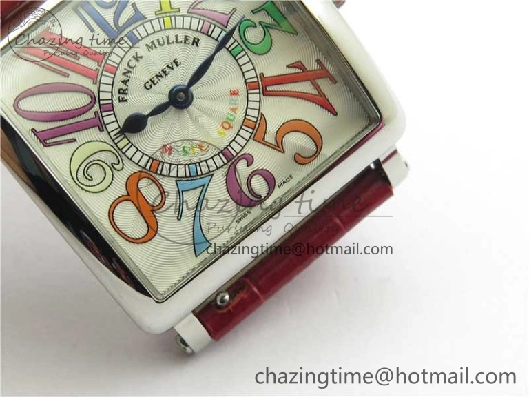 Master Square SS Ladies ZF 1:1 Best Edition White Colorful Arabic Dial on Red Leather Strap Ronda Quartz