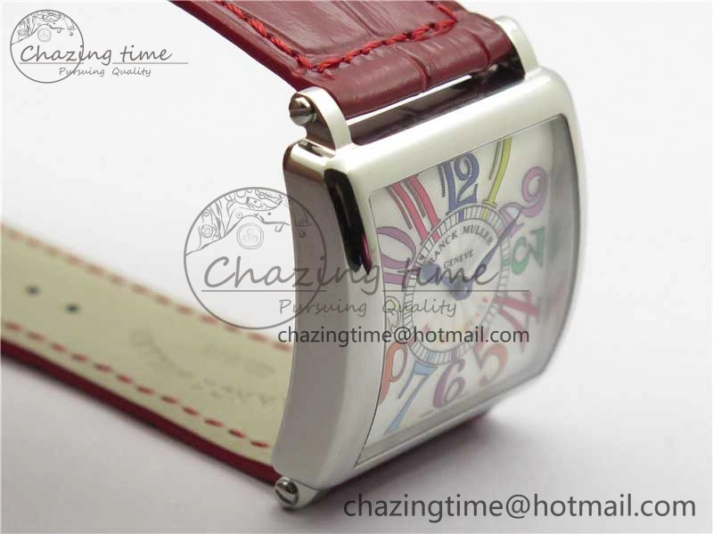 Master Square SS Ladies ZF 1:1 Best Edition White Colorful Arabic Dial on Red Leather Strap Ronda Quartz