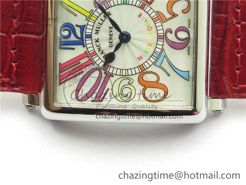 Master Square SS Ladies ZF 1:1 Best Edition White Colorful Arabic Dial on Red Leather Strap Ronda Quartz