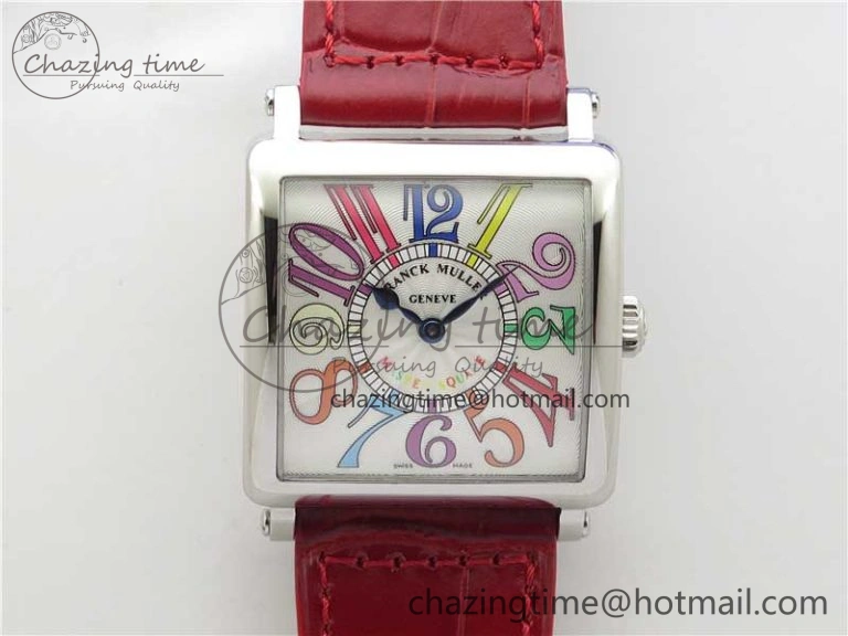 Master Square SS Ladies ZF 1:1 Best Edition White Colorful Arabic Dial on Red Leather Strap Ronda Quartz