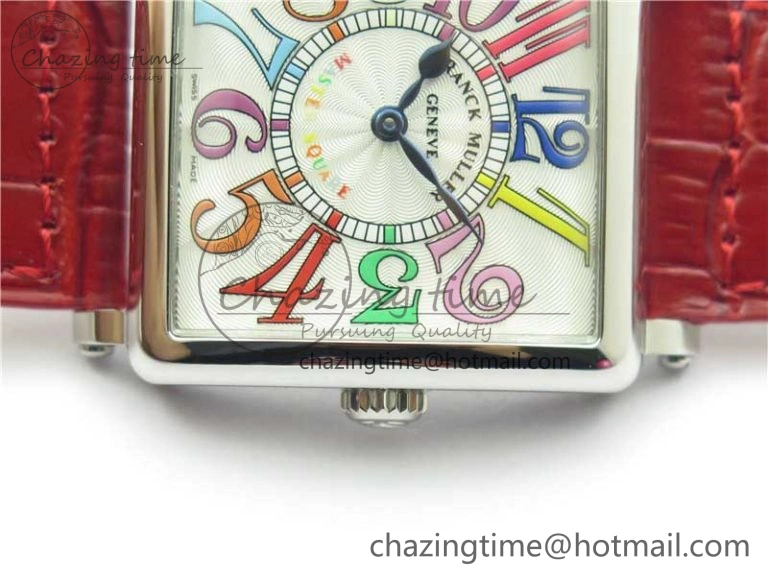 Master Square SS Ladies ZF 1:1 Best Edition White Colorful Arabic Dial on Red Leather Strap Ronda Quartz