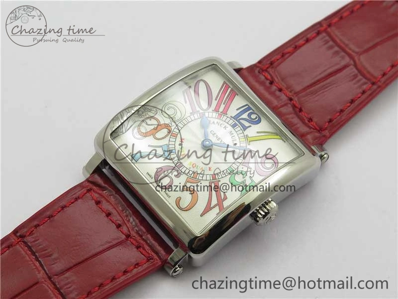 Master Square SS Ladies ZF 1:1 Best Edition White Colorful Arabic Dial on Red Leather Strap Ronda Quartz
