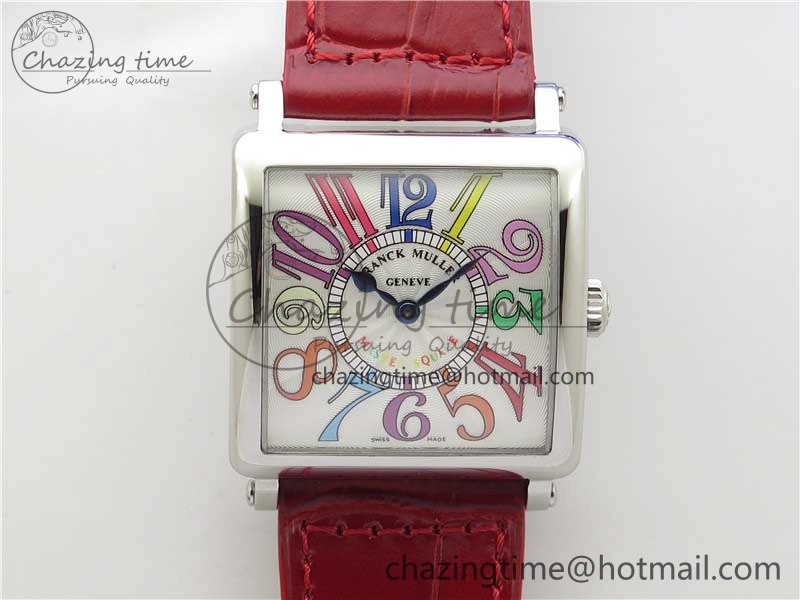 Master Square SS Ladies ZF 1:1 Best Edition White Colorful Arabic Dial on Red Leather Strap Ronda Quartz