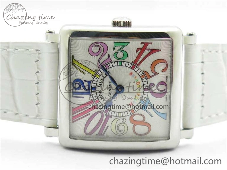 Master Square SS Ladies ZF 1:1 Best Edition White Colorful Arabic Dial on White Leather Strap Ronda Quartz