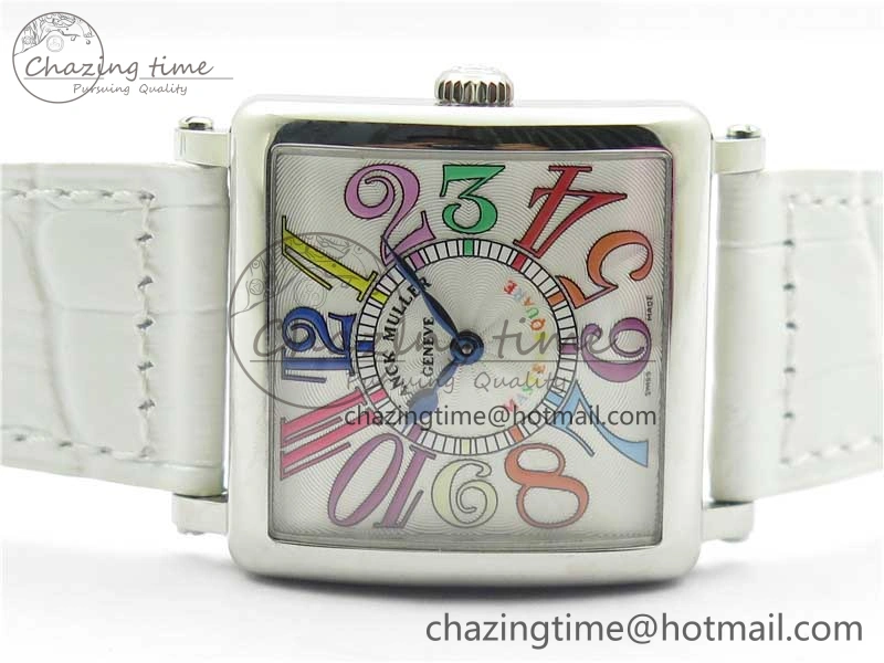 Master Square SS Ladies ZF 1:1 Best Edition White Colorful Arabic Dial on White Leather Strap Ronda Quartz