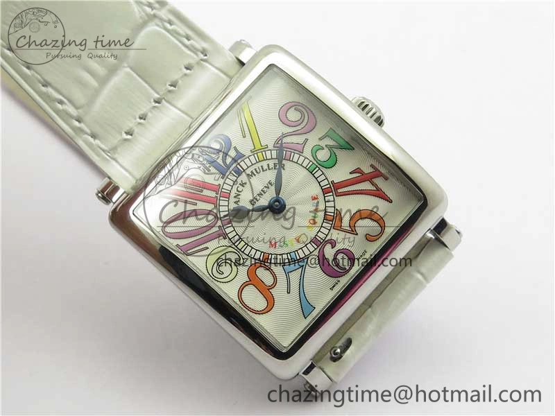 Master Square SS Ladies ZF 1:1 Best Edition White Colorful Arabic Dial on White Leather Strap Ronda Quartz