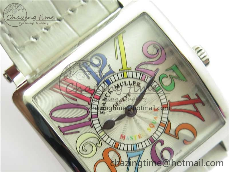 Master Square SS Ladies ZF 1:1 Best Edition White Colorful Arabic Dial on White Leather Strap Ronda Quartz