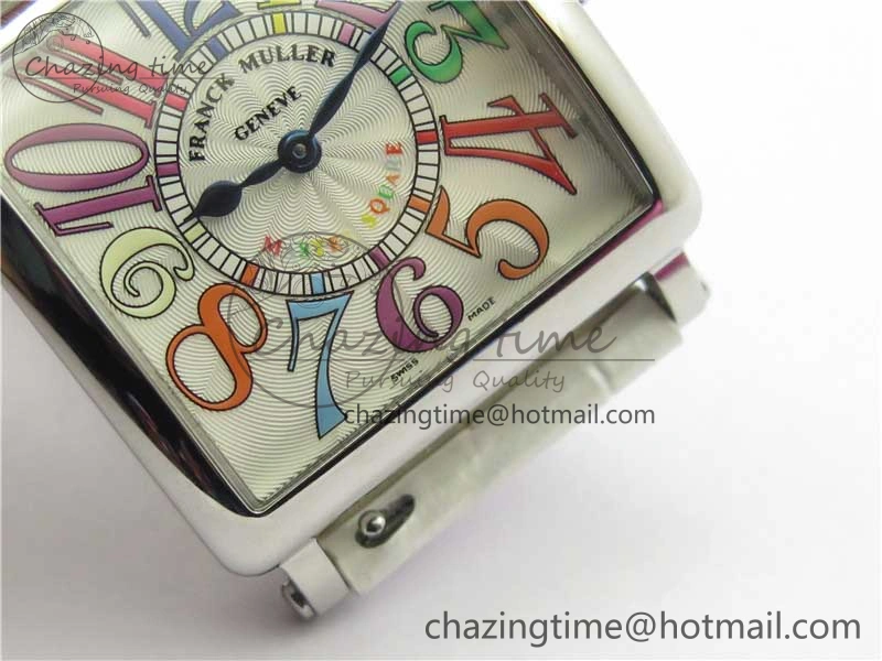 Master Square SS Ladies ZF 1:1 Best Edition White Colorful Arabic Dial on White Leather Strap Ronda Quartz