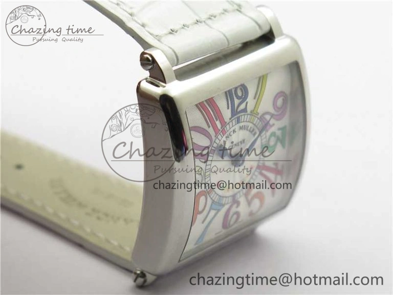 Master Square SS Ladies ZF 1:1 Best Edition White Colorful Arabic Dial on White Leather Strap Ronda Quartz