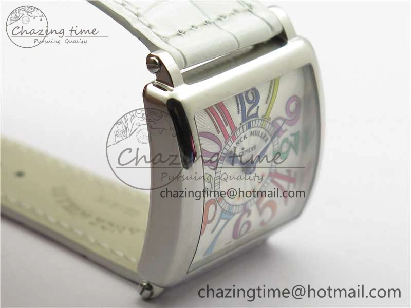 Master Square SS Ladies ZF 1:1 Best Edition White Colorful Arabic Dial on White Leather Strap Ronda Quartz
