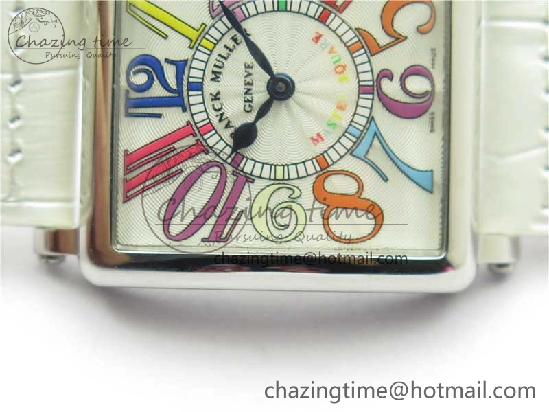 Master Square SS Ladies ZF 1:1 Best Edition White Colorful Arabic Dial on White Leather Strap Ronda Quartz