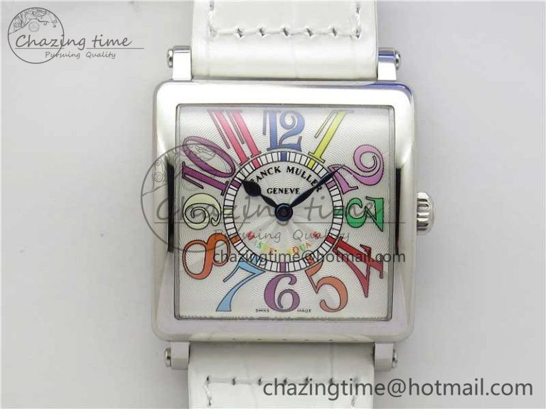 Master Square SS Ladies ZF 1:1 Best Edition White Colorful Arabic Dial on White Leather Strap Ronda Quartz