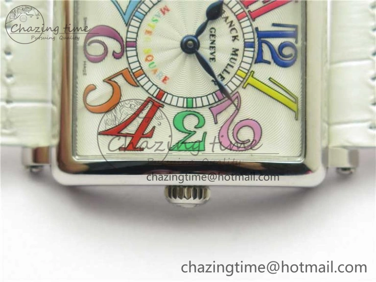 Master Square SS Ladies ZF 1:1 Best Edition White Colorful Arabic Dial on White Leather Strap Ronda Quartz