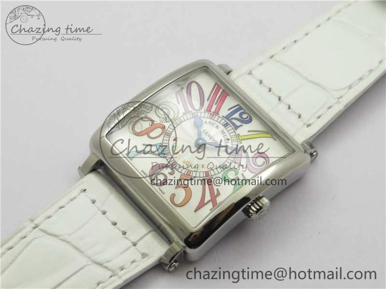 Master Square SS Ladies ZF 1:1 Best Edition White Colorful Arabic Dial on White Leather Strap Ronda Quartz